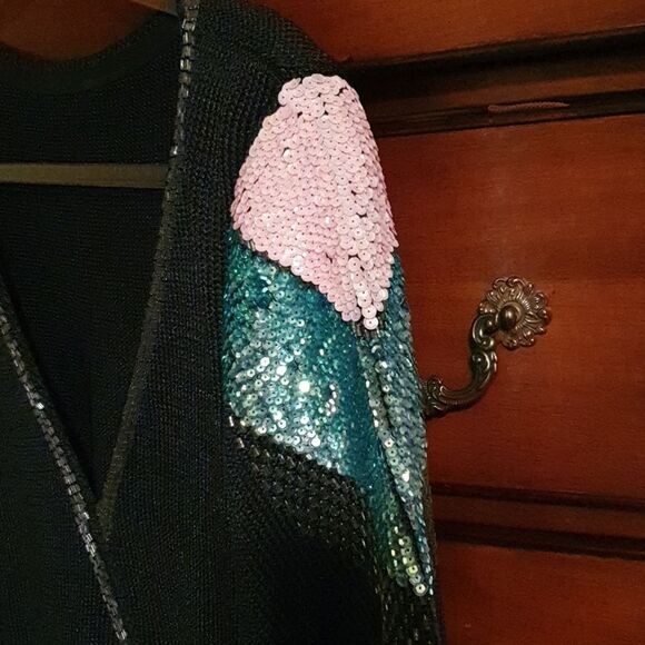Vtg Ladies Daraknit Sequin & Beaded Sweater L - Picture 2 of 5